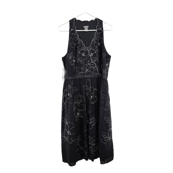 Ann Taylor Women's Plus 100% Linen Floral Embroidered Midi Dress - 14 - Picture 1 of 6